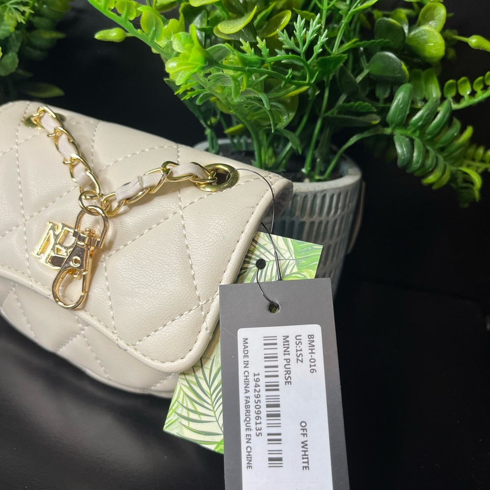 Badgley Mischka Ivory Quilted Mini Bag with Gold Accents - Picture 2 of 3